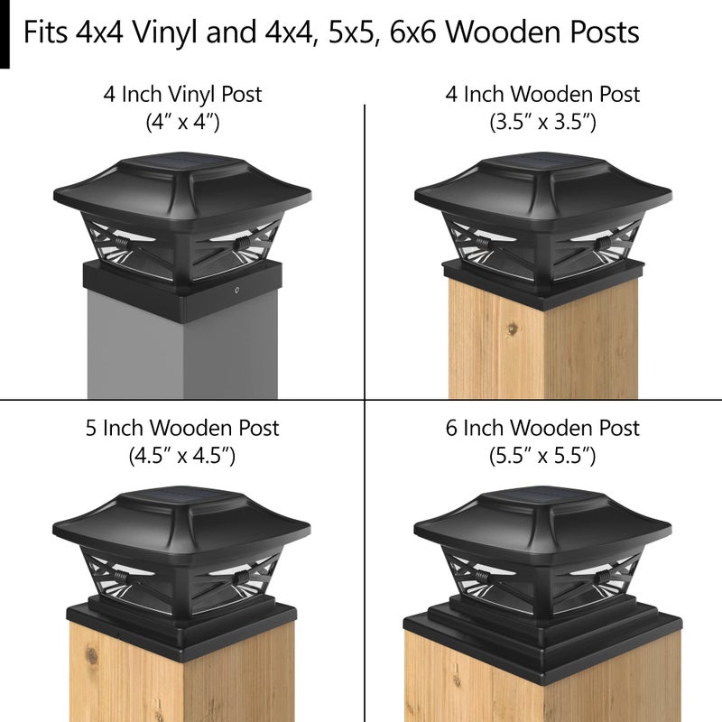 Davinci Lighting Renaissance Solar Outdoor Post Cap Lights - Includes Bases for 4x4 5x5 6x6 Posts - Bright LED Light - Slate Black (4 Pack) - Image 4
